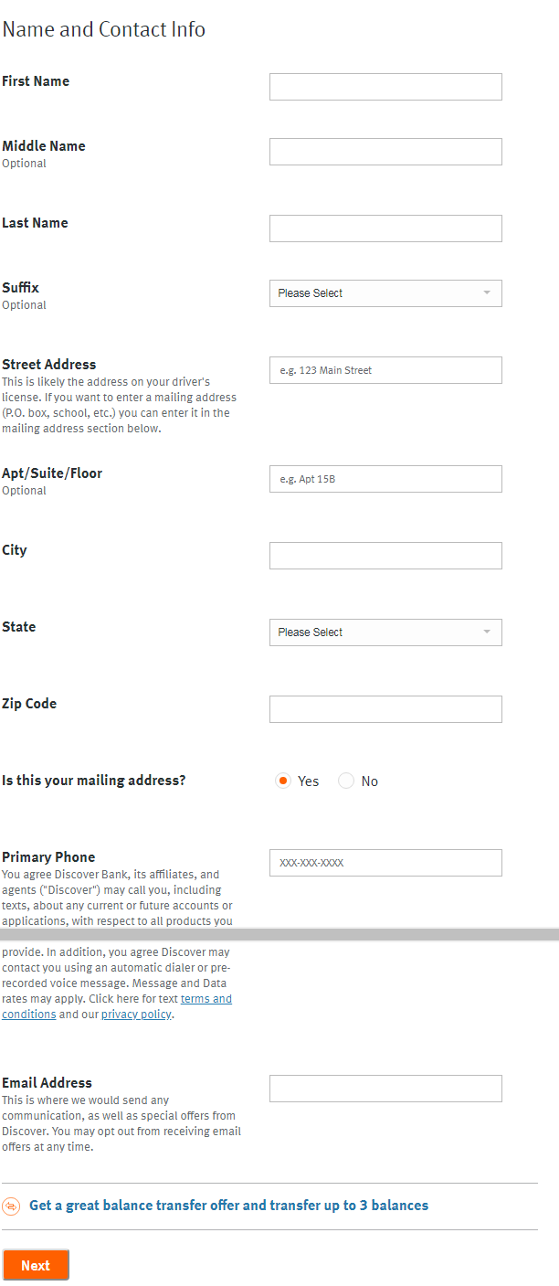 Discover Card Application