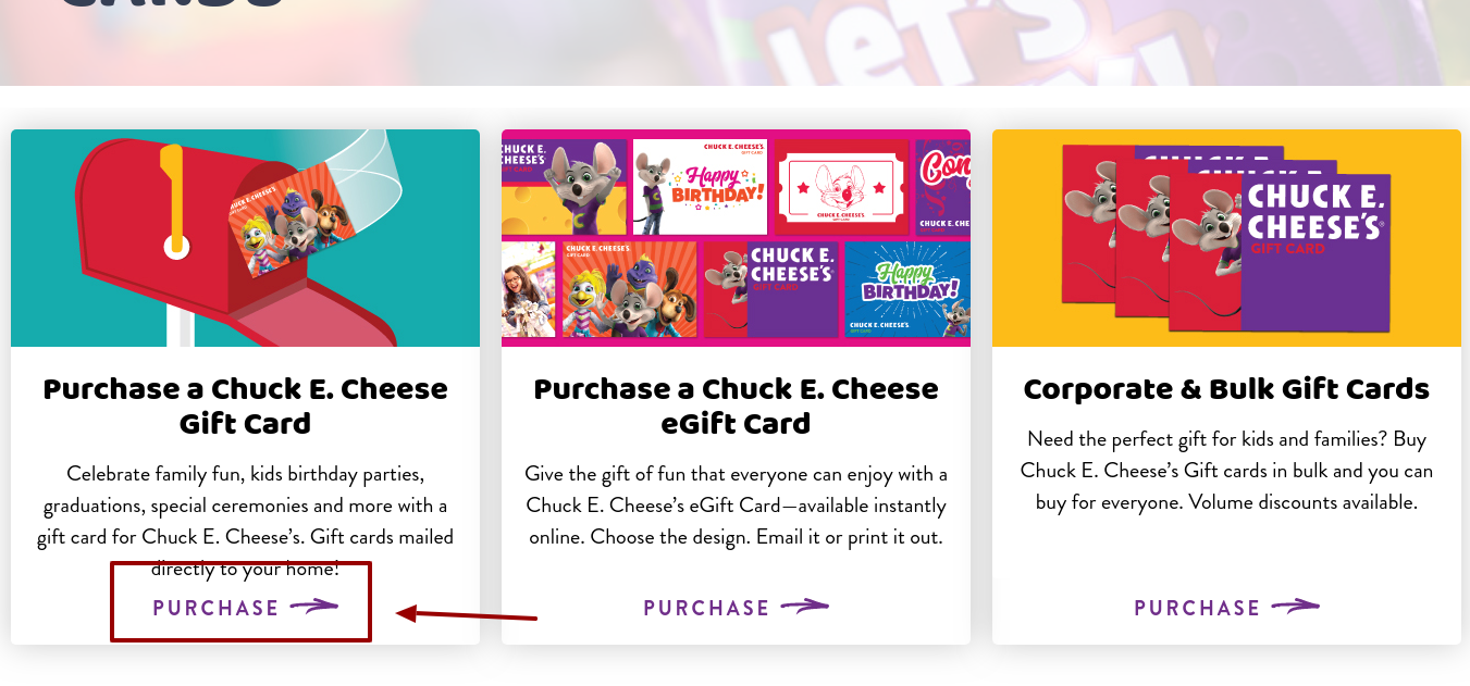 Chuck E Cheeses Gift Card Purchase