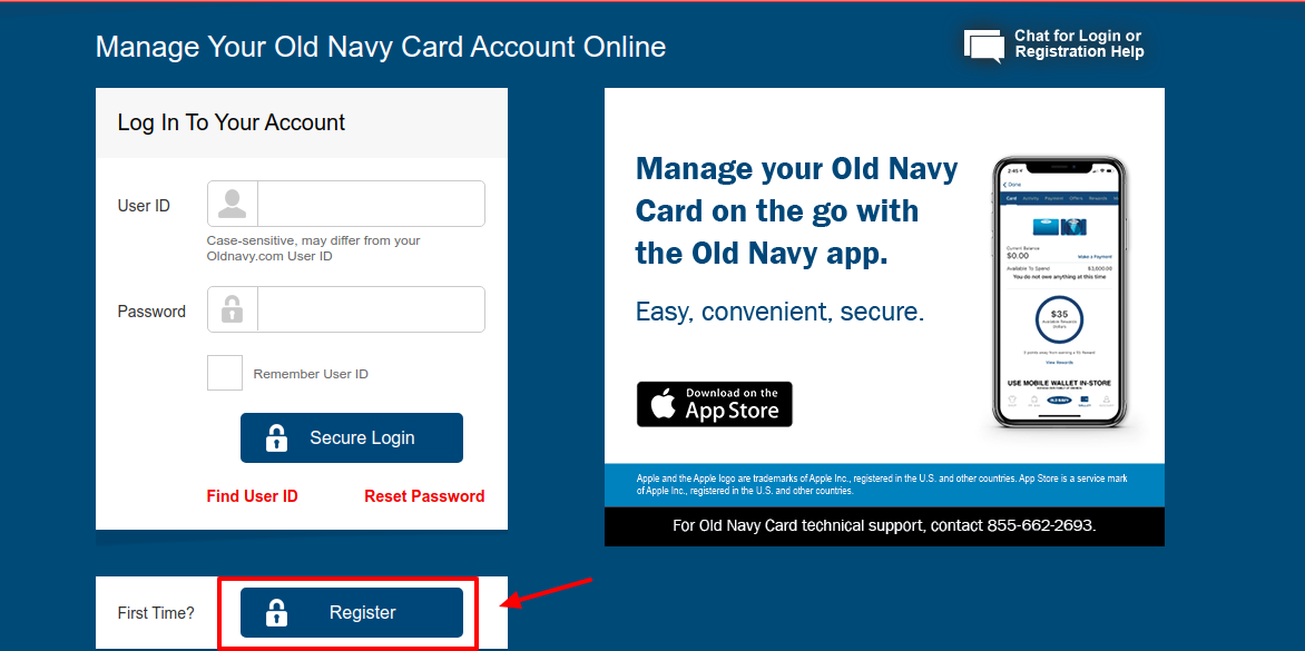 Old Navy Credit Card Register