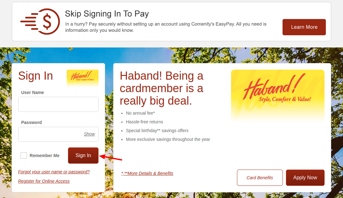 Haband Credit Card Sign In